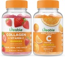 Lifeable Collagen & Vitamin C + Vitamin C 750mg, Gummies Bundle - Great Tasting, Vitamin Supplement, Gluten Free, GMO Free, Chewable Gummy
