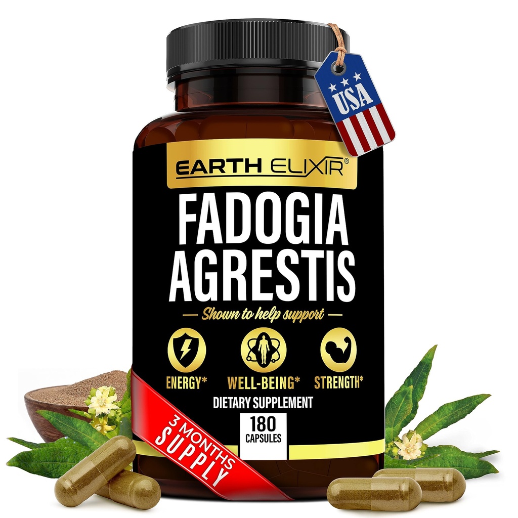 Tierra Elixir Fadogia Agrestis Suplemento 900mg (180 cápsulas) - Hecho en EE.UU. - 3 meses de suministro - 3er partido probado - Fadogia Agrestis Extracto - Puridad Máxima - 100% Pureza Pura - Fadogia Agrestis Capsules