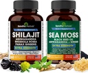 Shilajit Sea Moss Ashwagandha Combo Bundle - Black Seed Oil, Turmeric, Rhodiola Rosea, Panax, Ginseng Supplement tención 120 Capsules, Better Than Gummies, Resin ← Seamoss for Men &amp; Women