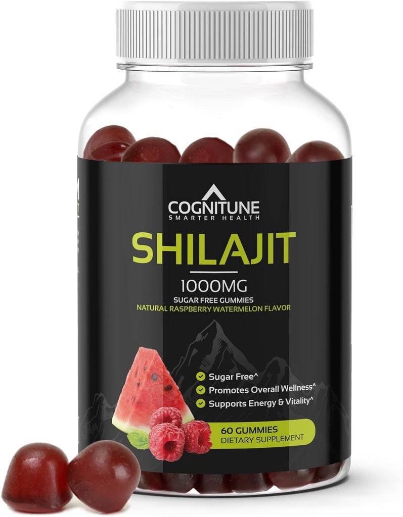 Shilajit Gummies – Puro Himalayan Shilajit Suplemento con ácido Fulvic – 1000mg Natural Shilajit Apoyo energético puro – Sabor de sandía sin azúcar – Vegan, No Gluten-Free – 60 Conde