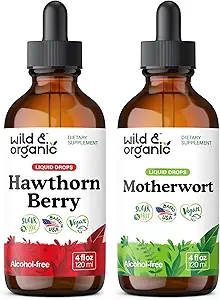 Wild &amp; Organic Hawthorn Berry Tincture 4 fl oz &amp; Motherwort Tincture 4 fl oz
