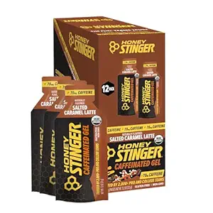 Honey Stinger Organic Salted Caramel Energy Gel, Caffeinated & Gluten Free, para el ejercicio, funcionamiento y rendimiento, Sports Nutrition for Home &amp; Gym, Pre and Mid Workout, 12 Pack, 13.2 Ounce