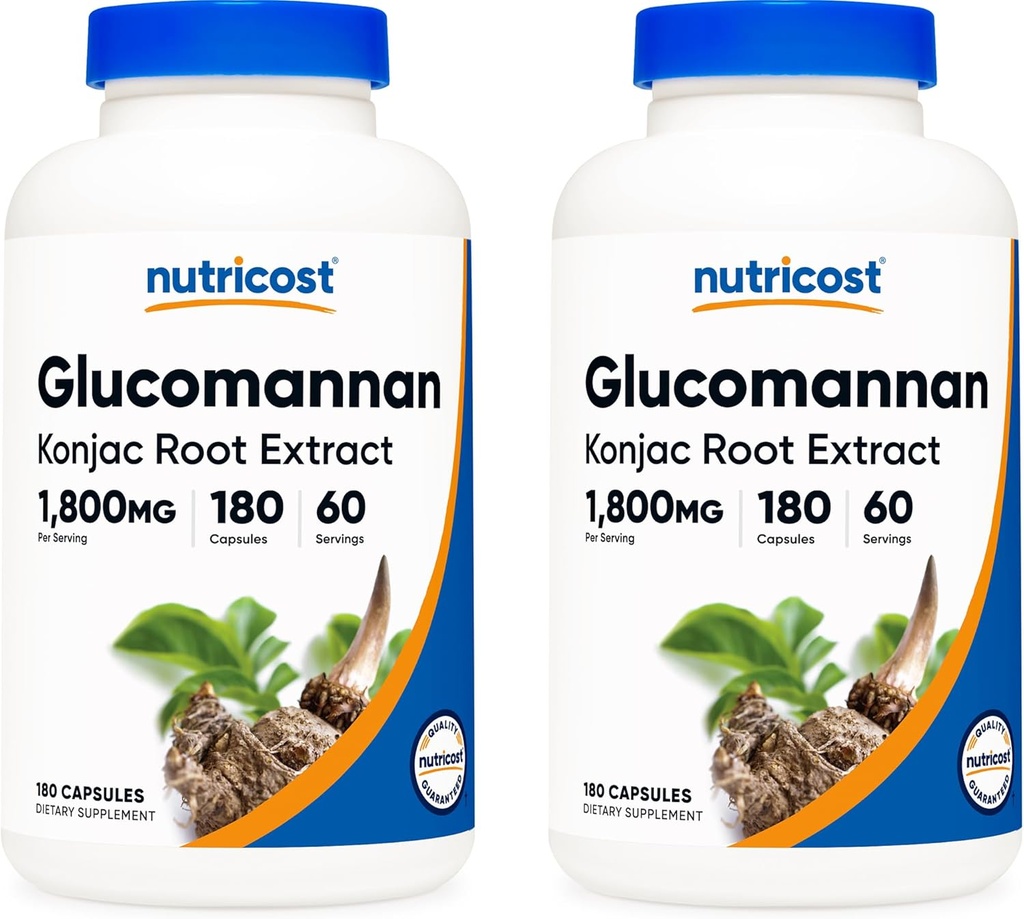Nutricost Glucomannan 1,800mg Por Serving, 180 Capsules (2 Botellas)