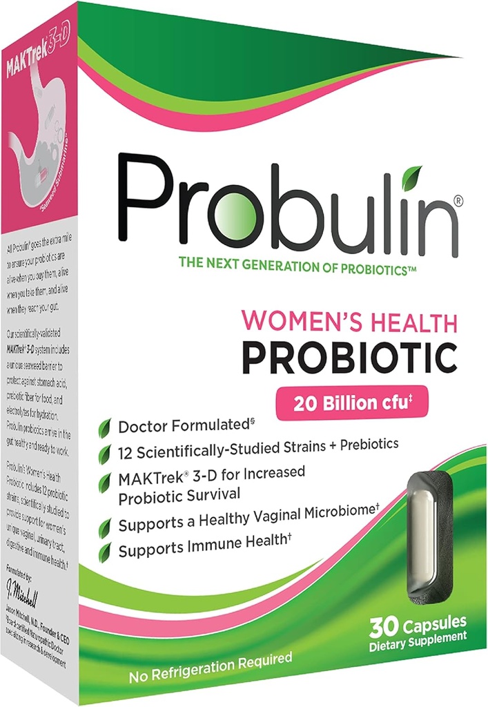 Probiótico de probulina para la salud de las mujeres + Prebiótico para la salud vaginal, de Gut &amp; Immune - 20 millones CFU - 12 Strains probióticos, 30 cápsulas veganos