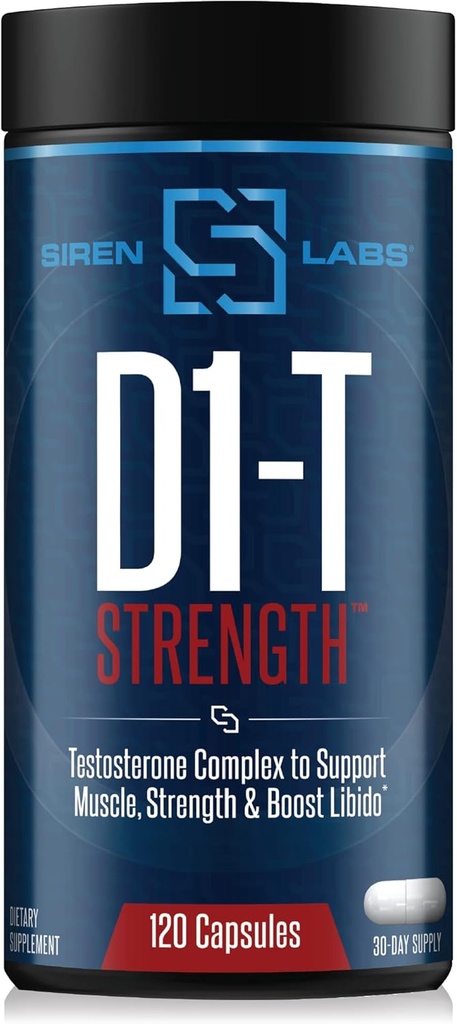 D1-T Strength Testosterone Booster for Men Mass Gainer with D-Aspartic Acid - Monster Muscle Mass-Building - Test Booster Suppression of Estrogen Anabolic Muscle Growth (120 Capsules)