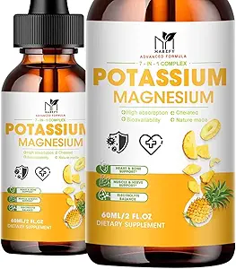 2 Pack Potasio Magnesio Suplemento de calcio gotas líquidas -Magnesium Glycinate &amp; Potassium con vitamina D3, Zinc para cáñamo, bonificación, energía, soporte de inmuno, sabor de piña, 4 Fl oz