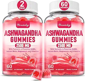 Ashwagandha Gummies 2500mg for Women &amp; Men: Ashwagandha Suplemento Gummy Extra Strength with Turmeric, Vitamin D3, L-Theanine, Magnesium - Gummies llenas, Flavor de fresa, Vegan, Non-GMO