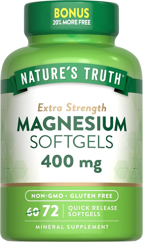 La verdad de la naturaleza Magnesium tención 400mg TEN 72 Softgels TENIDO Relación calidad/precio Extra Strength TEN from Magnesium Oxide TEN Non-GMO and Gluten Free Supplement