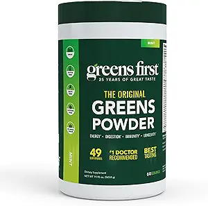Greens First Original Greens Powder - 49 Superfoods - Organic Fruits & Veggies - Prebiotics, Probiotics & Digestive Enzymes - Antioxidant Smoothie - Dairy Free, Vegan " Non-GMO (Mint, 60 Servings)