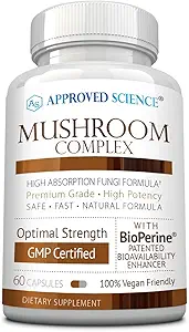 Complejo de Mushroom de Ciencia Aprobado - Apoyo al Sistema Inmunitario y Función Cognitiva - con Mane de León, Chaga, Reishi, Turquía Tail, Shiitake, Oyster, y Más - 60 cápsulas - Vegan