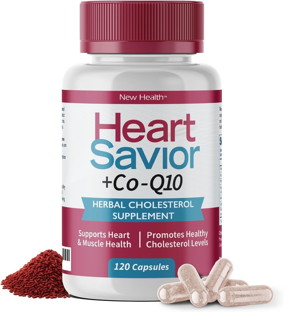Suplemento natural con CoQ10, arroz de levadura roja, niacina, policosanol y Guggul. Camino Natural. por New Health Plus 60 MG Co-Q10 (120 caps)