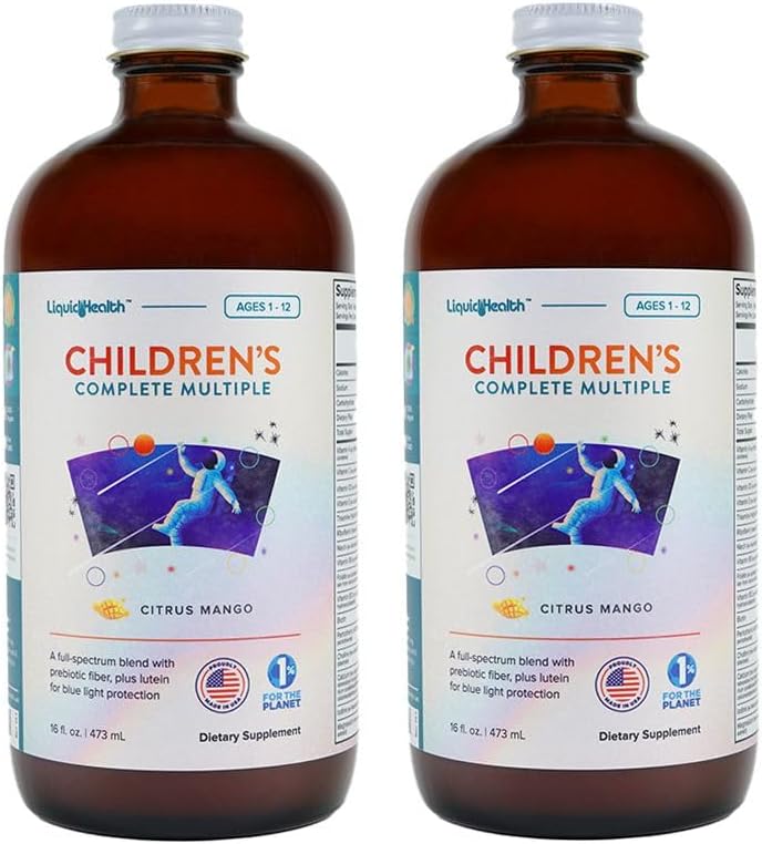 LIQUIDHEALTH Multivitamina líquida completa para niños, niños pequeños - Vitaminas esenciales, nutrientes " minerales, apoyo inmunológico, Gut Health - Made in The USA, Vegan, Non GMO, Sugar-Free (2 Pack)