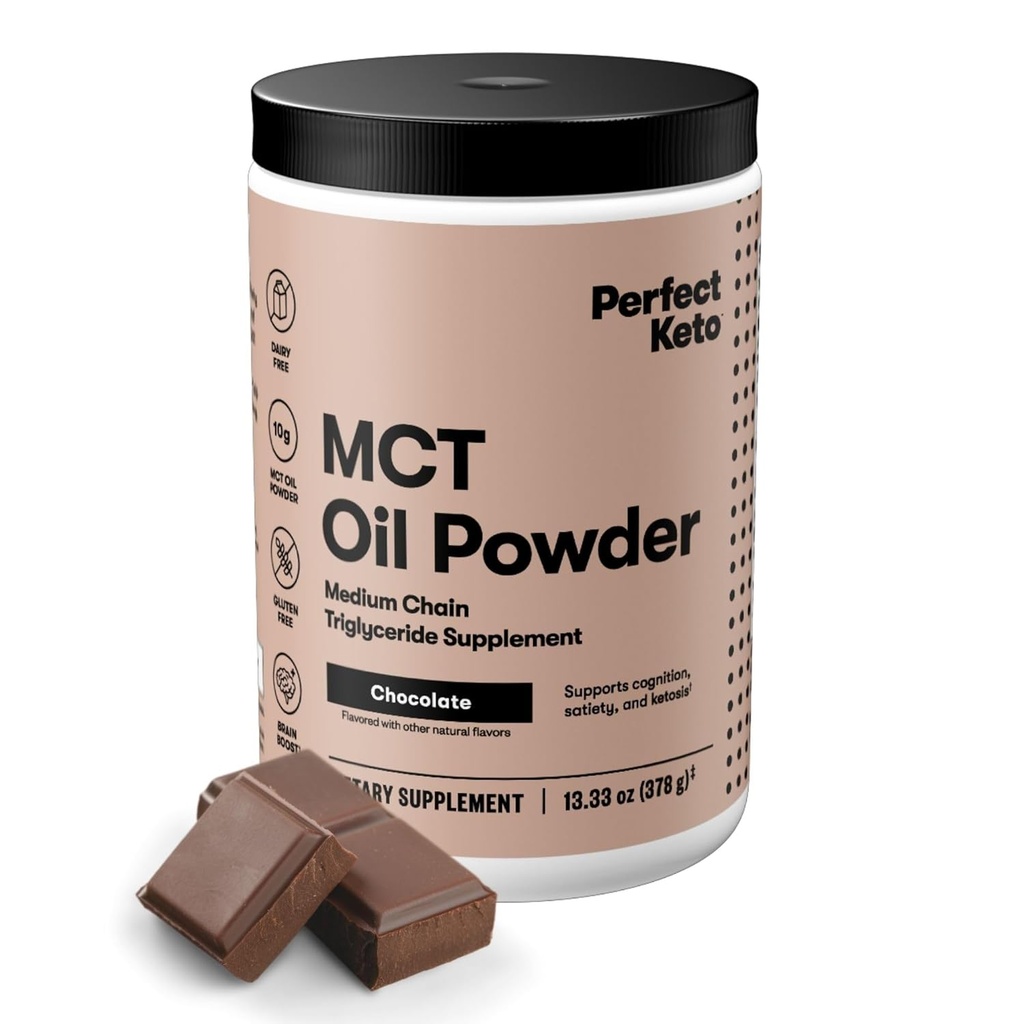 Perfect Keto 7g MCT Oil Powder, Medium Chain Triglycerides Suplemento, Non Dairy Coffee Creamer para Keto Diet, Ketogenic MCT Oil Mix for Coffee, Smoothie, Protein Shakes, Chocolate, 30 Servings