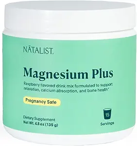 Magnesio NATALISTA Plus 300 mg Mezcla de Bebida con Calcio &amp; Vitamina D3 - Reponer todo el cuerpo &amp; Relajar suplementos para mujeres - Vegetariano, Sabor de Fresa sin gluten - 15 Servimientos