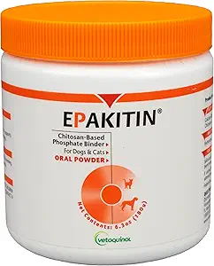 Vetoquinol Epakitin Chitosin-Based Phosphate Binder for Cats & Dogs – Renal Support Suplemento Polvo - 180g