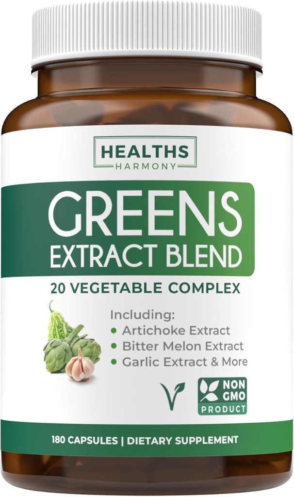 Super Greens Antioxidants Superfoods 2250mg Suplemento - 20 Ingredientes con Sprouts, Mushrooms, Roots, Ajo, Melón de Bitter, Artichoke, Celery Seed, Pimienta de Cayenne, Alfalfa NON GMO - 180 cápsulas