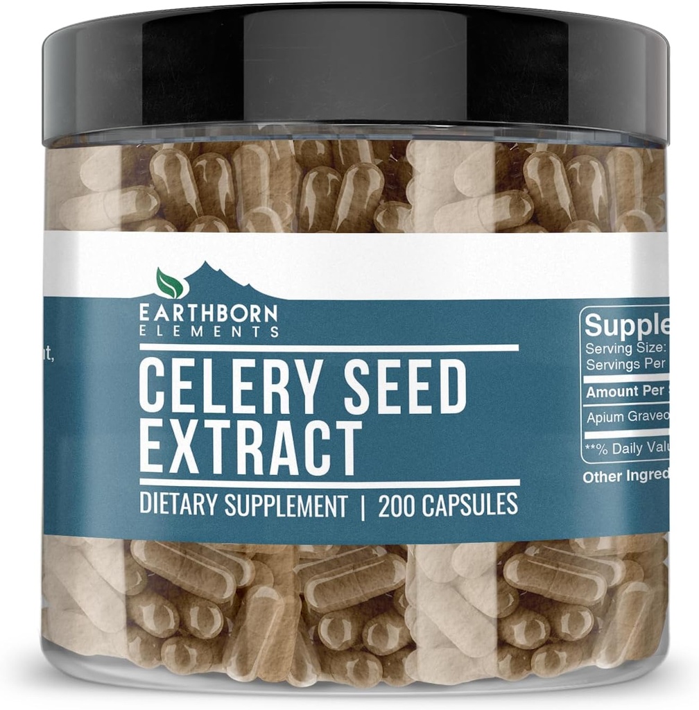Elementos Celery Seed Extracto 200 Capsules, Puro ' Undiluted, No Additives