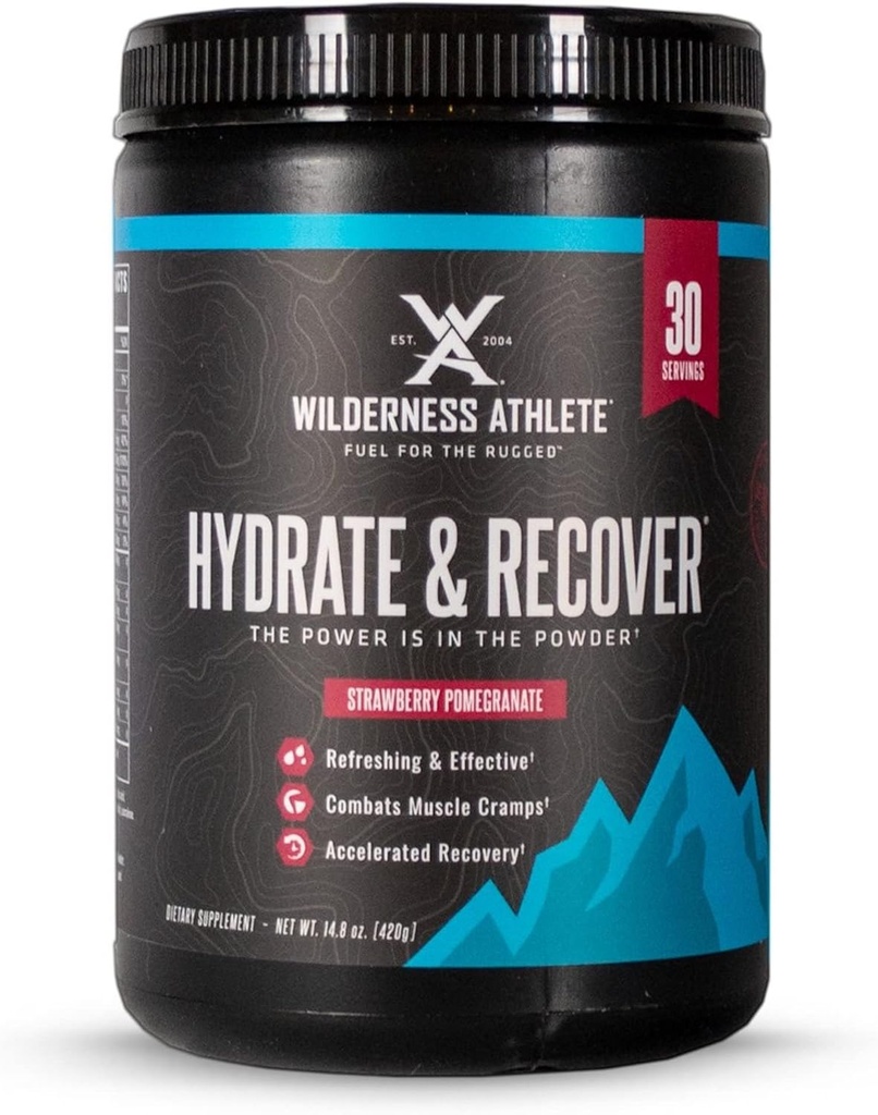 Wilderness Athlete - Hydrate & Recuperar ANTE Liquid Hydration Powder Electrolyte Drink Mix - Recover Faster with Bcaas - Hydrate Powder with 1000mg of Vitamin C - 30 Serving Tub (Strawberry Pomegranate)