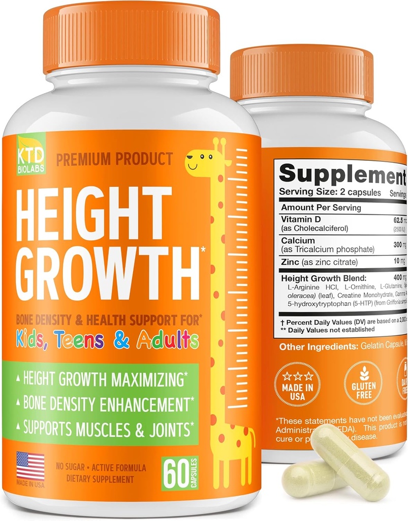 Height Growth Maximizer - Made in USA - Natural Height Increase Booster & Teen Vitamins - Pills to Grow Taller at Any Age - Bone Growth Supplement for Adults & Kids