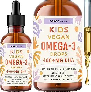 Vegan Omega 3 gotas líquidas para niños con aceite de algas " Vegan DHA  durable Fruit Flavor ¦ Immune, Eye, and Brain Support for Children Age 2+  Omega 3 ← Non-GMO, Third-Party Tested  1 Fl Oz, 30 Servings