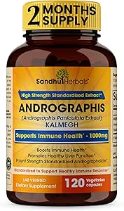 SANDHUHERBALS Sandhu Herbals Andrographis Paniculata Kalmegh for Immune and Liver Health Support Anterior 120 Vegetarian Capsules, 2 Months Supply persisten Ayurvedic Herbal Vegetarian Supplement Complex