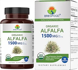 Brieofood Organic Alfalfa 1500mg, 45 Servings, Vegetarian, Gluten Free, 90 Tablets Vegetarianos