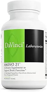 DAVINCI Laboratorios Amino 21 - Apoyo Función cerebral &amp; Metabolismo muscular* - Suplemento dietético Aminoácidos con L-Glutamina, L-Lysine HCl, Tirosina, L-Arginina y Más - Sin gluten - 90 cápsulas, 750 mg