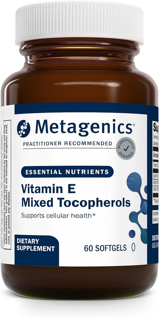 Metagenics Vitamina E Mixed Tocopherols - Suplemento Antioxidante de alta potencia con tocoferoles alfa &amp; Gamma - Apoyo al corazón, inmune &amp; salud celular - No GMO, libre de gluten - 60 Softgels