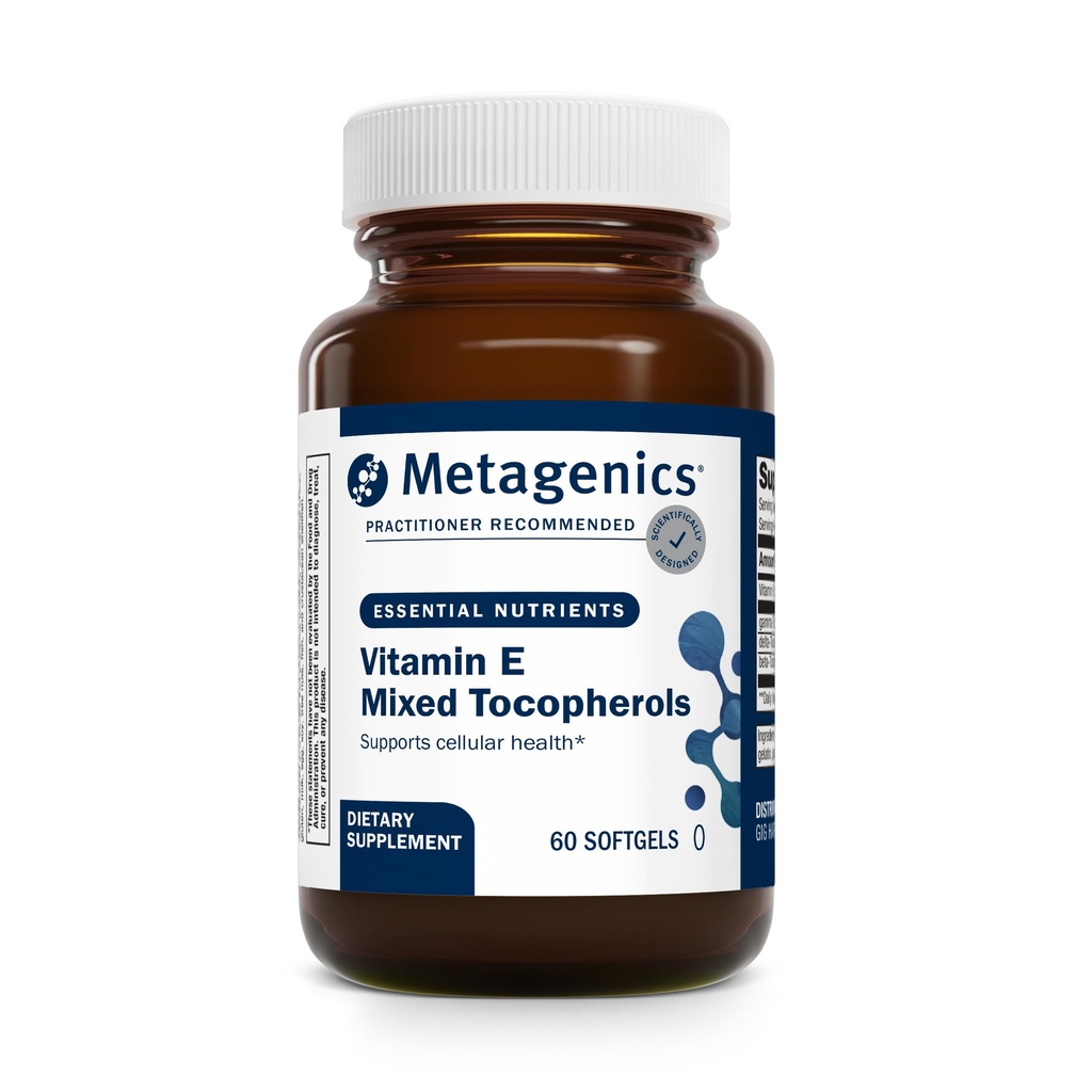 Metagenics Vitamina E Mixed Tocopherols - Suplemento Antioxidante de alta potencia con tocoferoles alfa &amp; Gamma - Apoyo al corazón, inmune &amp; salud celular - No GMO, libre de gluten - 60 Softgels