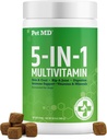 Pet MD 5in1 Dog Multivitamin - 30 Vitaminas Esenciales, Minerales " Nutrientes para la piel " , Hip " Joint, Digestion, Immune " Senior Dog Vitamins - Glucosamine, Omega 3 6 9, " Probiotics - 120 ct