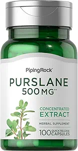 Piping Rock Purslane Leaf Suplemento Silencio 500mg  100 Capsules  Plant Seed Extract ← Portulaca Oleracea ← Non-GMO, Gluten Free