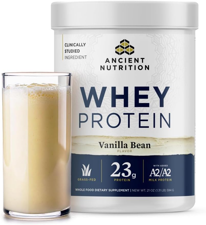 Antiguo Grass de Nutrición Fed Whey Protein, Vanilla Bean, 23g Proteína, 20 Serviciones, Péptidos de Collagen Hidrolyzed, Orgánica Regenerativa A2/A2 Proteína de Leche