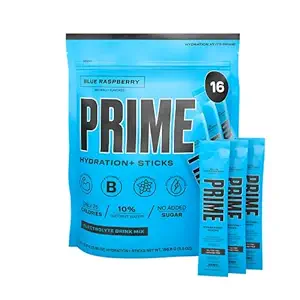 PRIME HYDRATION+ Pegatinas Blue Raspberry tención Hidration Powder Single Serve Sticks ← Electrolyte Powder On The Go ← 250mg BCAAs, B Vitaminas, Antioxidantes TEN Low Sugar TEN Caffeine-Free TEN Vegan TEN 16 Pegatinas