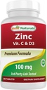 Mejores Naturales Zinc 100 mg con vitamina C &amp; D3 180 Tabletas Gluten Libre y No GMO