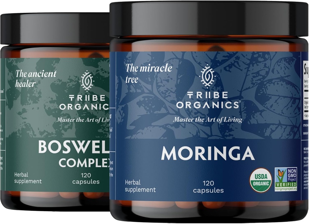 TRIBE ORGANICS Vitality Duo - Boswellia Complex - Moringa - for Joint Support, Muscle Relief, Energy, Weight Loss, Brain Function