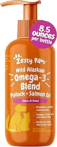 Zesty Paws Wild Alaskan Omega-3 Blend Pollock + Salmon Oil for Dogs and Cats- Skin and Coat Support, Omega 3 Suplemento para mascotas, 8.5oz
