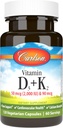 Carlson - Vitamin D3 + K2, 50 mcg (2000 IU) Vitamin D3 & 90 mcg Vitamin K2 as MK7, Bone Support, Calcium Absorption, 120 Capsules