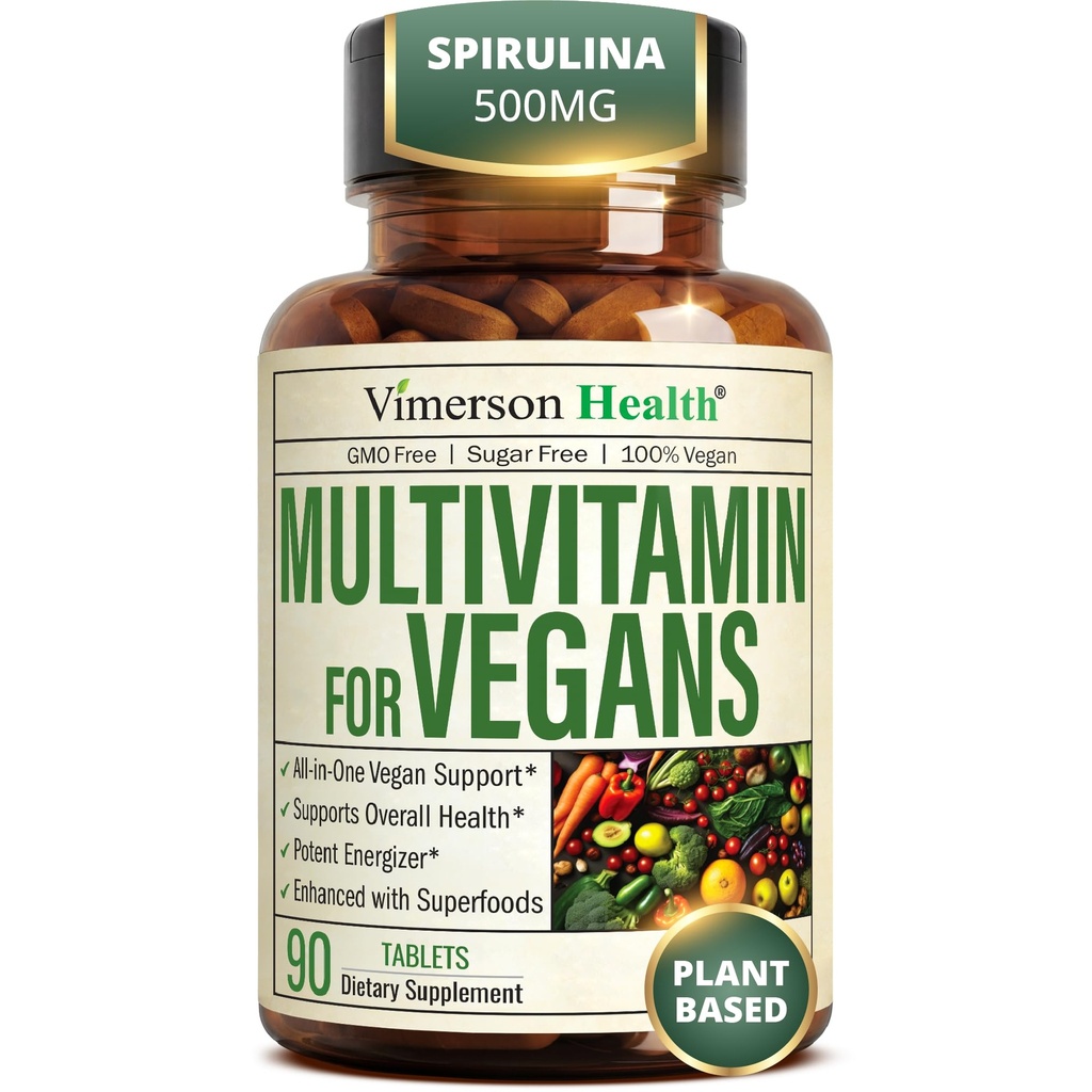 Multivitamina Vegan para Hombres Mujer - Multivitaminas esenciales 90 Tabletas con vitamina B12, A, D, C, Zinc, Magnesio &amp; Más para el bienestar corporal total - 23 Nutrientes clave &amp; Vitaminas