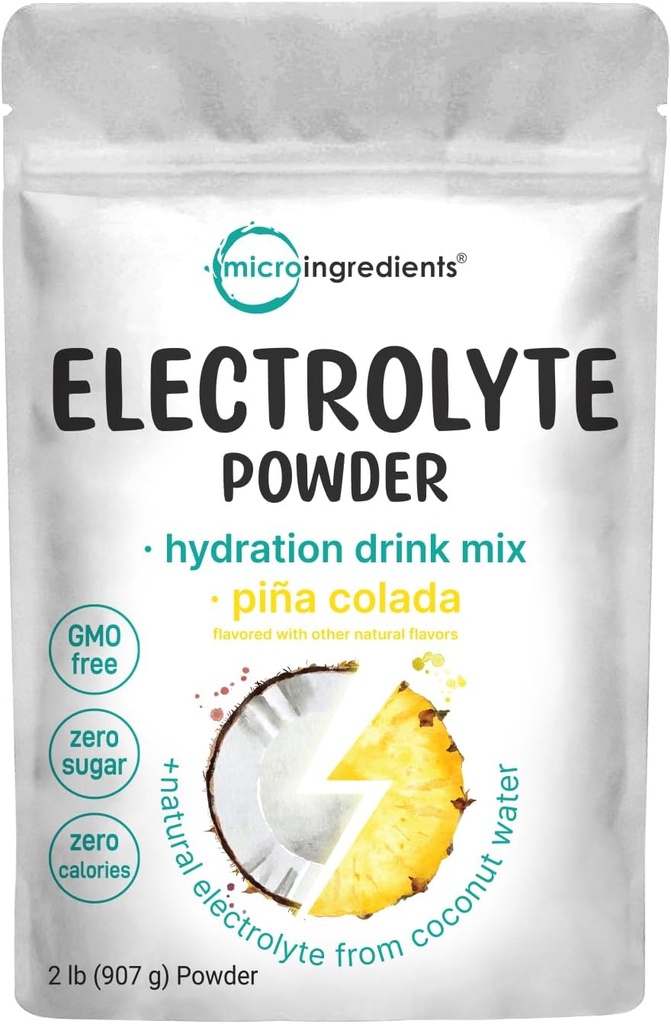 Micro Ingredientes Hidration Electrolyte Powder, 2 lb (139 Servings) Silencio Piña Colada Flavor ← High Potassium (1,000mg) + Coconut Water tención No Sugar, Keto Friendly ← Non-GMO