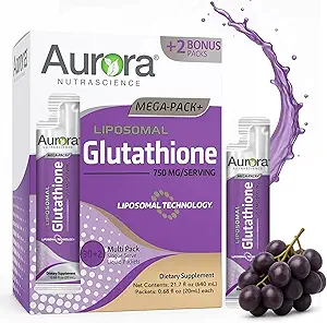 Aurora Nutrascience Mega-Liposomal Liquid Glutathione, Immune & Antioxidant Gut Health Support Suplemento, 750 mg por Serving, Non-GMO, Sugar-Free, 32 Single Serve Packets
