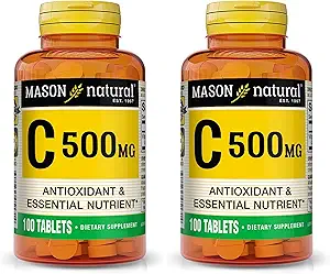 MASON NATURAL Vitamina C 500 mg - Soporta Sistema de Inmunidad Saludable, Antioxidante y Nutriente Esencial, 100 Tabletas (Pack of 2)