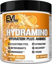 Evlution Nutrition HYDRAMINO Complete Hydration Multiplier, All 6 Electrolytes, Vitamina C &amp; B, Fluid Boosting Aminos, Coconut Water, Endurance, Recovery, Antioxidants, 30 Serve, Orange Mango
