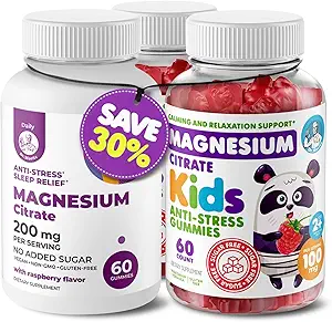 Niños Magnesio 120 cuentan y Magnesio 60 cuentan Gummies Libre de Azúcar - Calma Magnesio Gummies Suplemento para niños, Lágrimas de calma de magnesio sin azúcar para adultos
