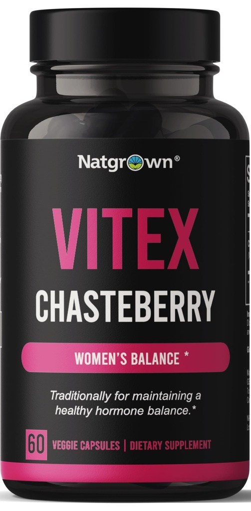 Natgrown Vitex Chasteberry Suplemento para Mujeres 1.000 mg - Agnus Castus Chaste Tree Vitex Berry Fruit Extract Capsules - 60 Ct