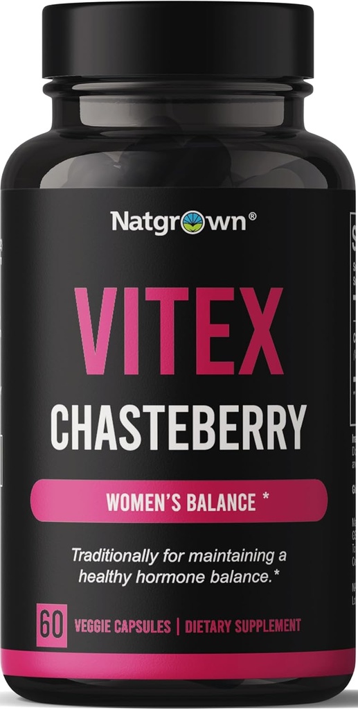Natgrown Vitex Chasteberry Suplemento para Mujeres 1.000 mg - Agnus Castus Chaste Tree Vitex Berry Fruit Extract Capsules - 60 Ct