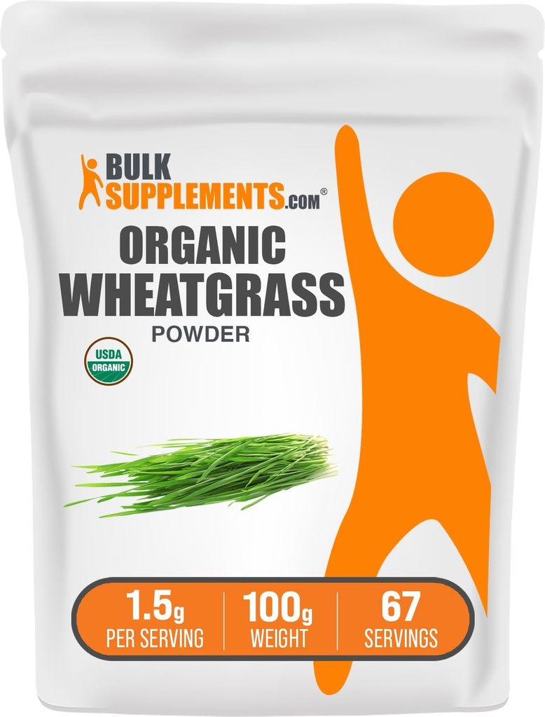 BulkSupplements.com Pólvora de trigo orgánico - Pólvora de Super Verdes Orgánicos, Suplemento de Superalimentos - Vegan & Gluten Gratis, 1,5g por Serving, 100g (3,5 oz) (Pack of 1)