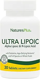 Natures Plus Ultra Lipoic - 30 Tabletas Bi-Layered - Alfa Lipoic & R-Lipoic Acid - Apoyo Antioxidante - con Probióticos " Nutrientes de Desafiamiento de Edad - Gluten Free - 30 Serviciones