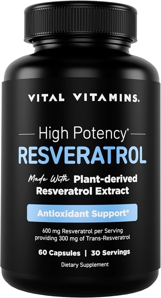 Suplemento de Resveratrol Vital Vitaminas - Soporte Antioxidante, Longevidad Celular, Función Cognitiva - 60 cápsulas