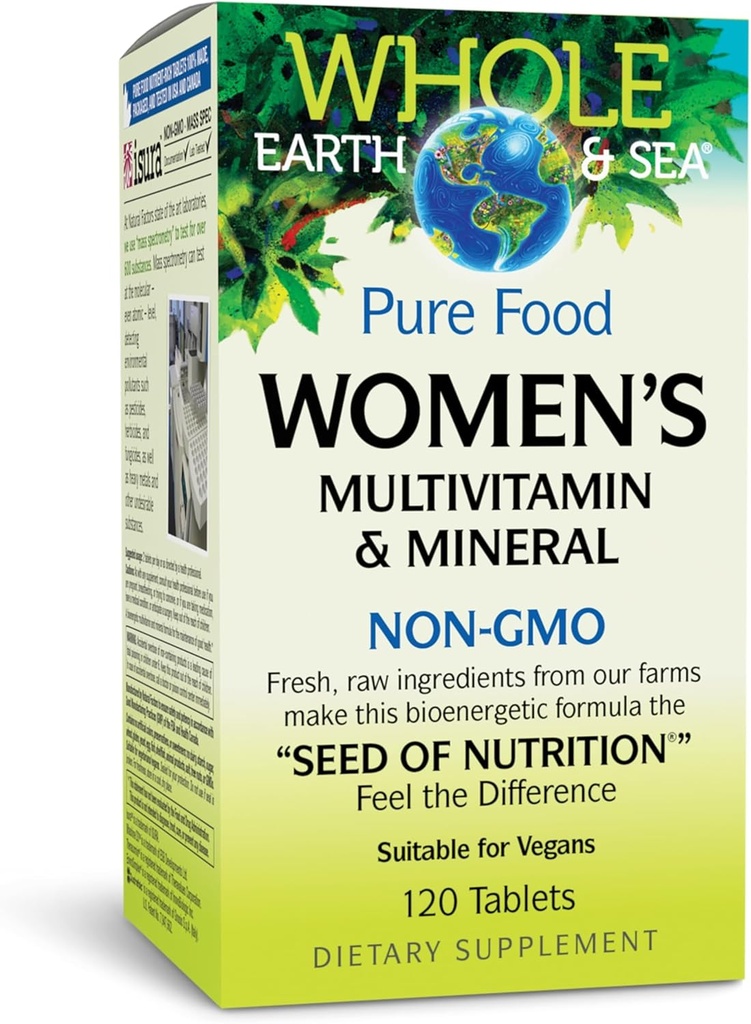 Factores Naturales Multivitaminas &amp; Minerales de Mujeres del Mar, Suplemento Alimentario completo, Vegan, 120 Tabletas
