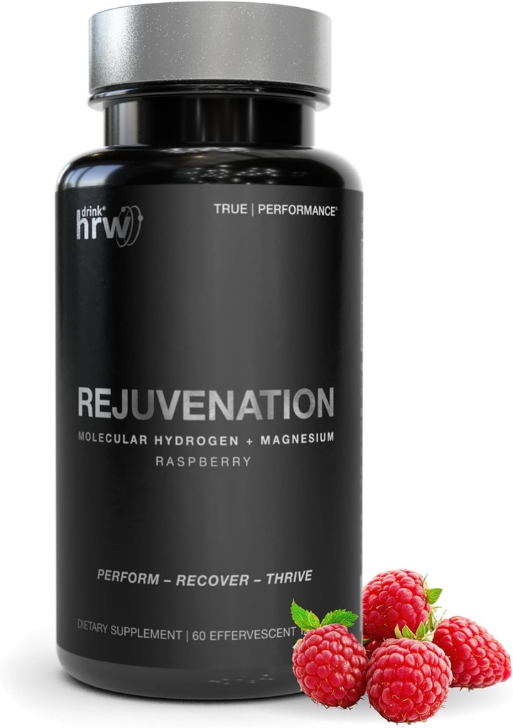 DRINK HRW Rejuvenation Molecular Hydrogen Water Tablets: 12 ppm H2 - Hydrogen &amp; Magnesium Supplement, Supports Energy Production, Recovery, Cognitive Health. Deporte informado certificado (Raspberry 60ct)